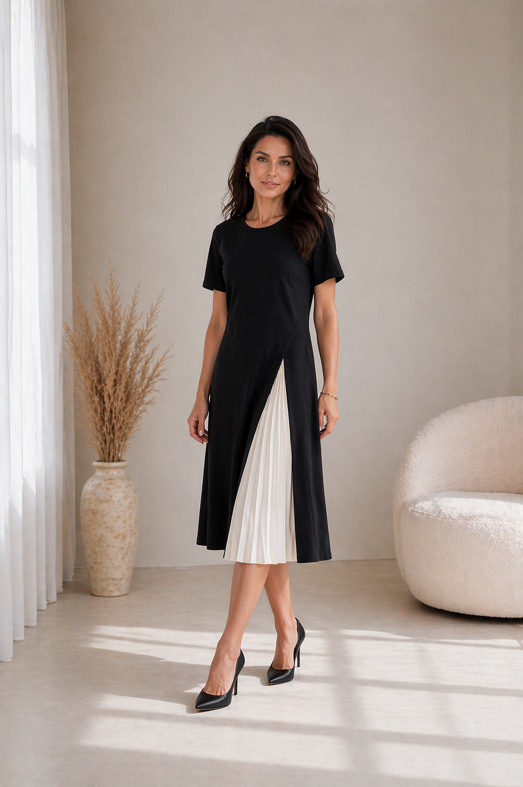 Aveline™ | Pleated Panel Midi Dress