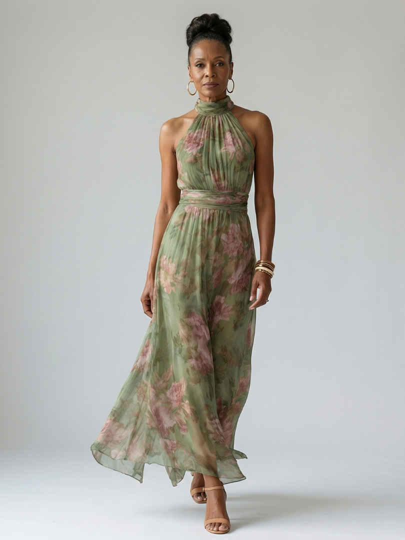 Aveline™ | Halter Floral Midi Dress