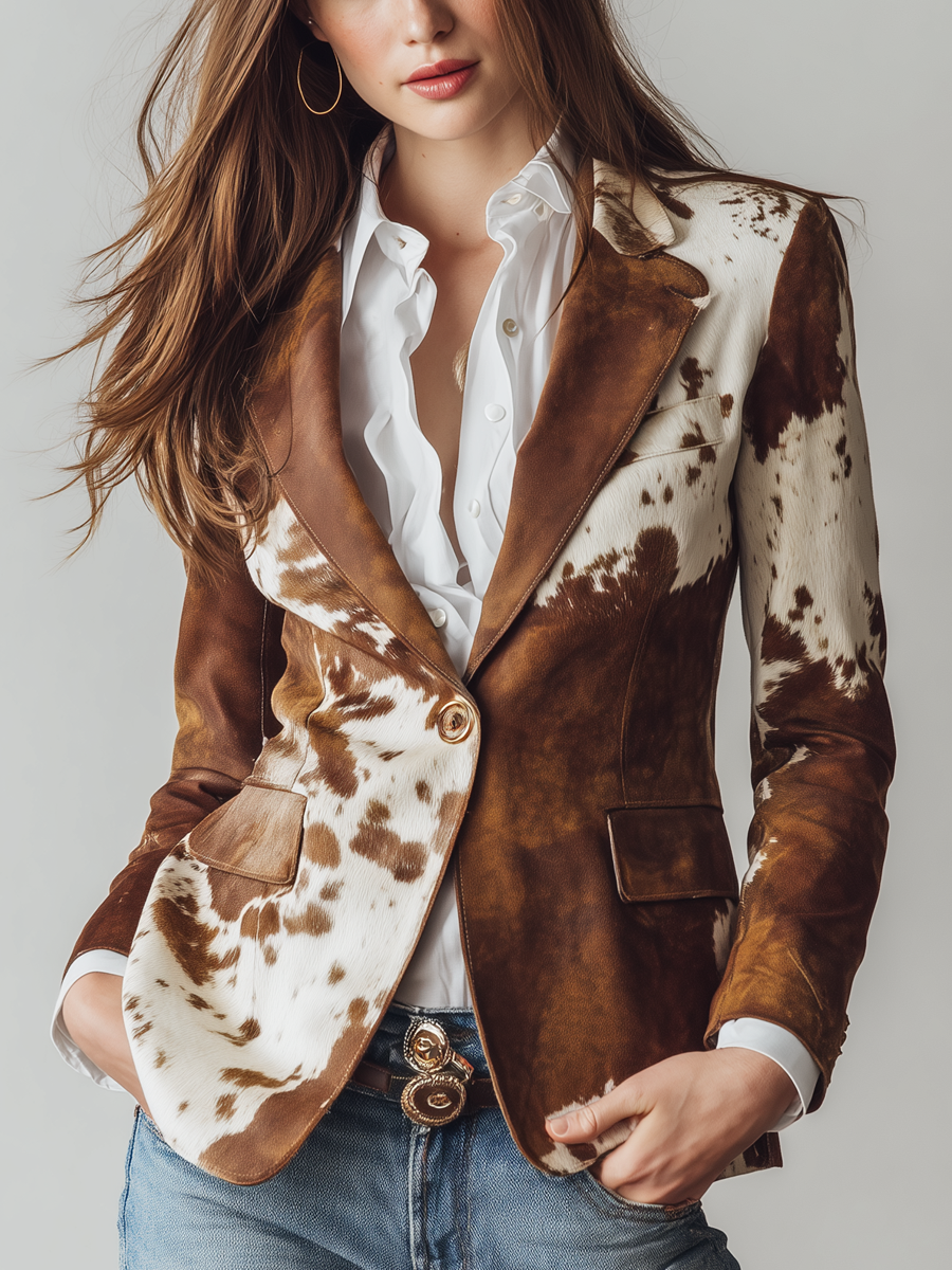 Agathe | Vintage Cow Print Blazer - Eco-Friendly