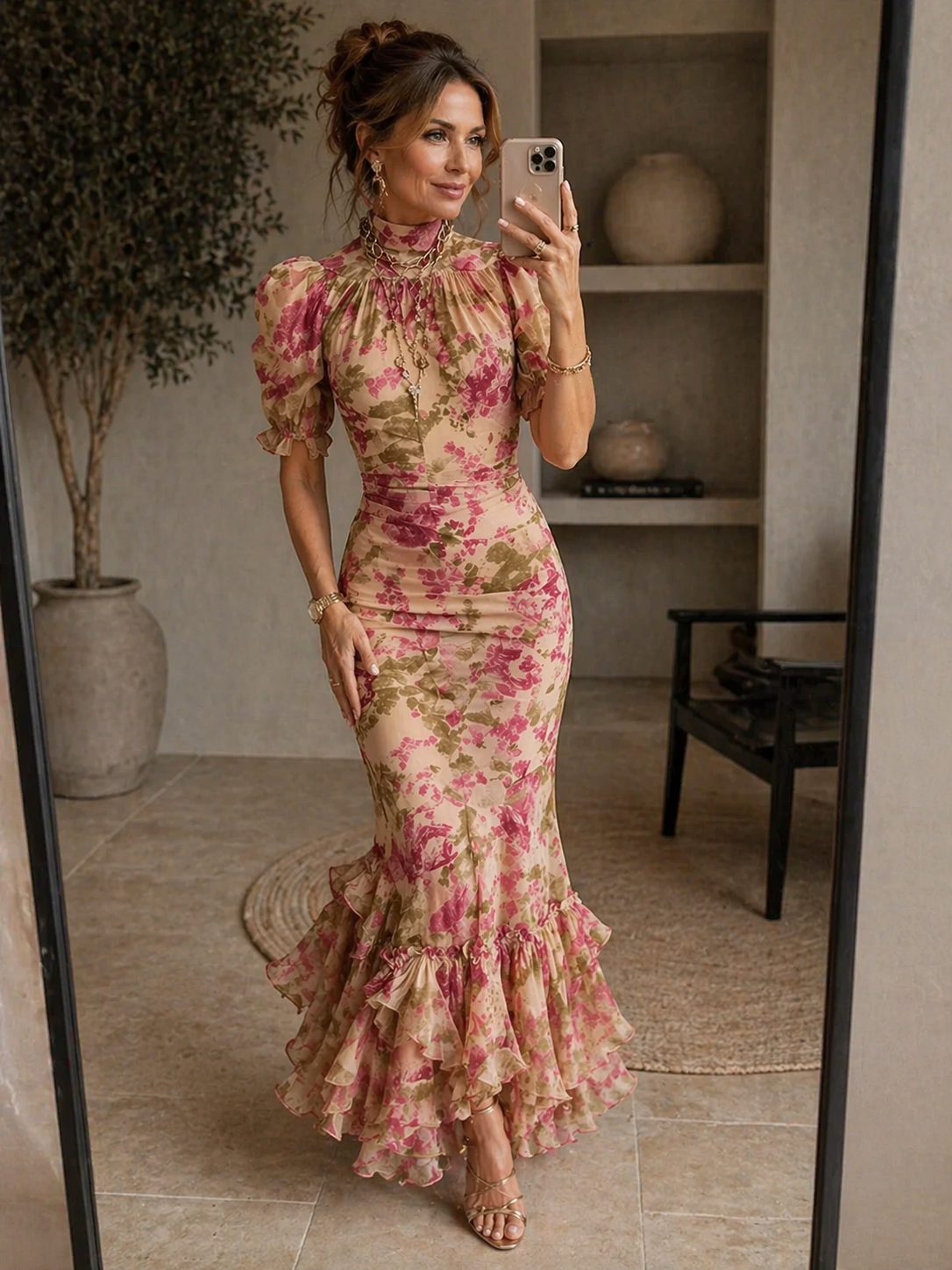 Aveline™ | Floral Puff-Sleeve Maxi Dress.