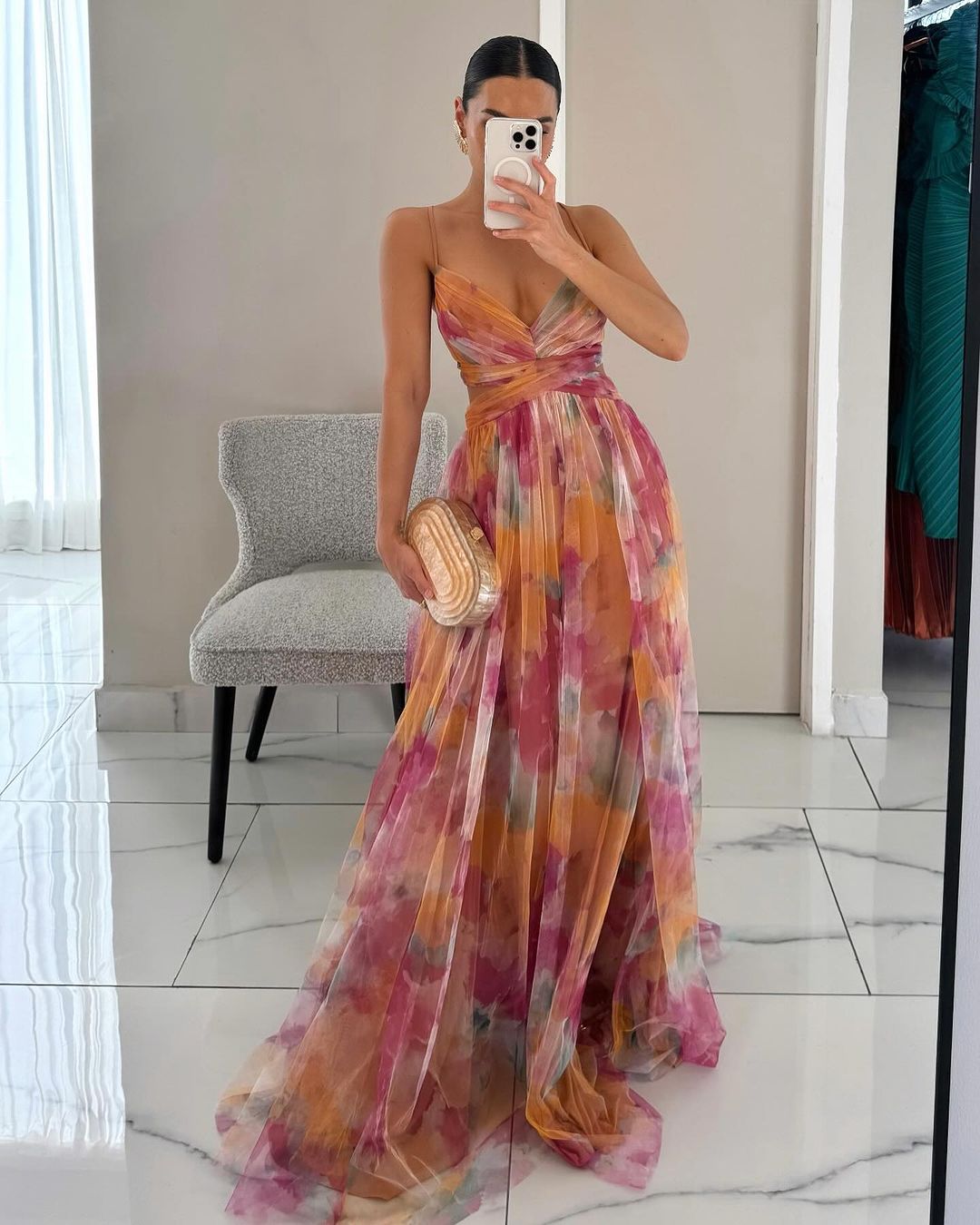 Aveline™ | Watercolor Chiffon Maxi Dress