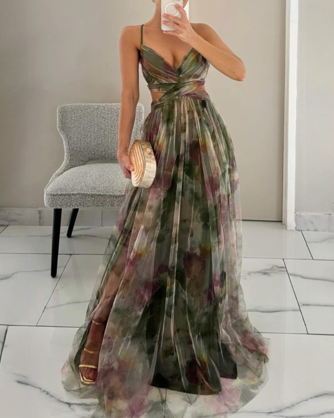 Aveline™ | Watercolor Chiffon Maxi Dress