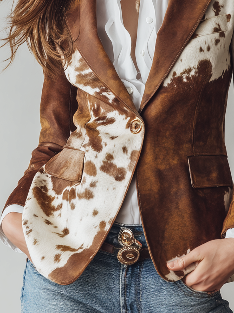Agathe | Vintage Cow Print Blazer - Eco-Friendly