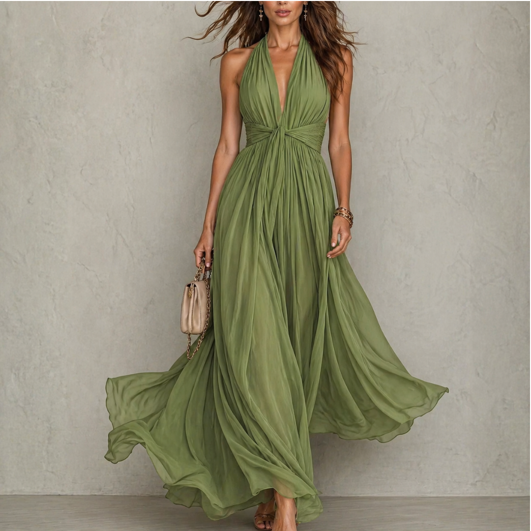 Aveline™ | Halter Chiffon Maxi Dress