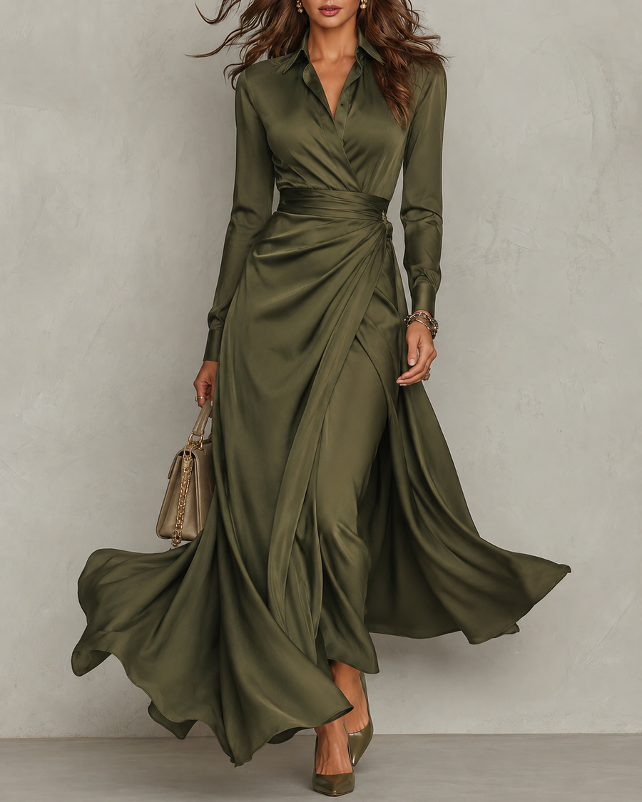 Aveline™ | Ruched Shirt Midi Dress
