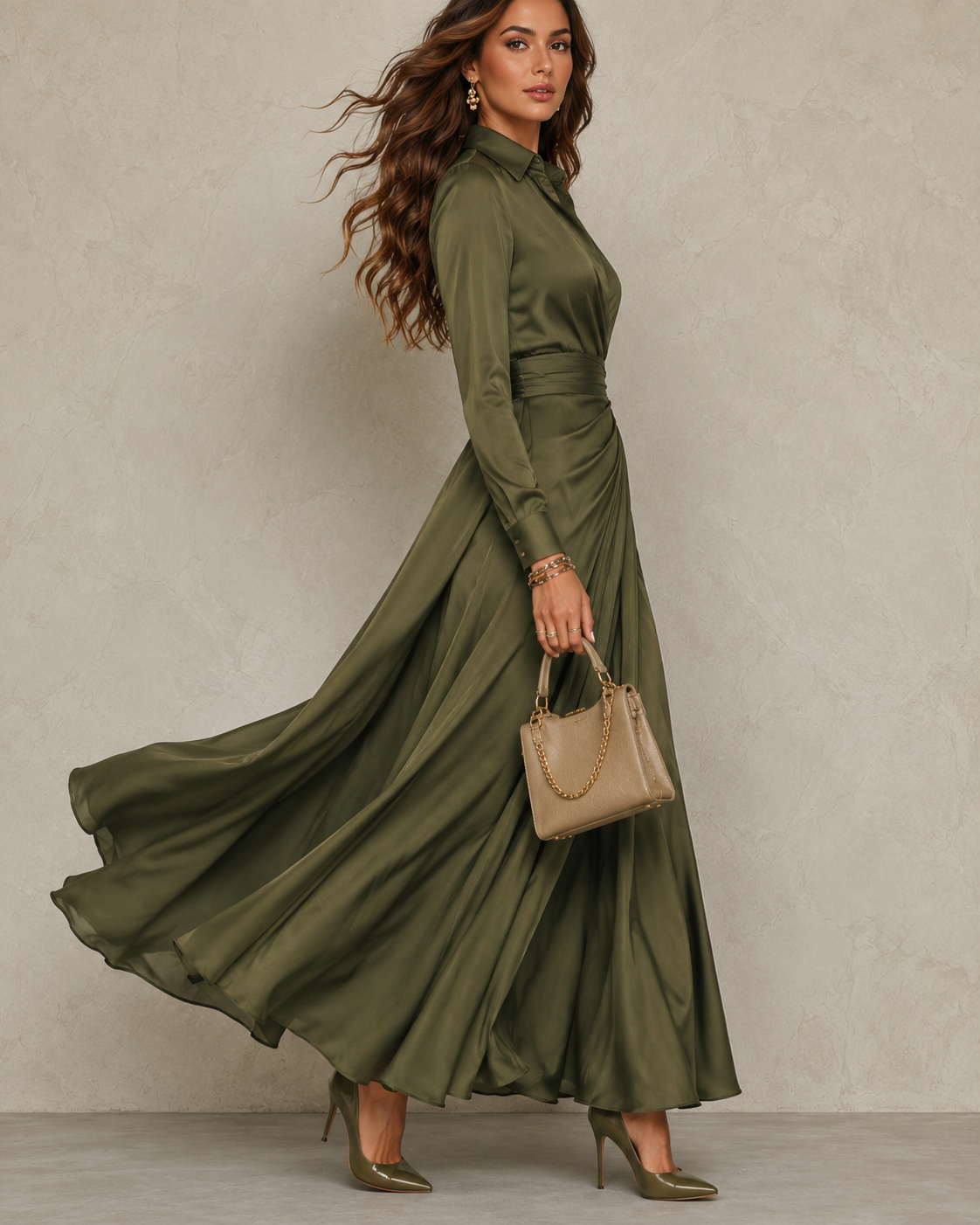 Aveline™ | Ruched Shirt Midi Dress