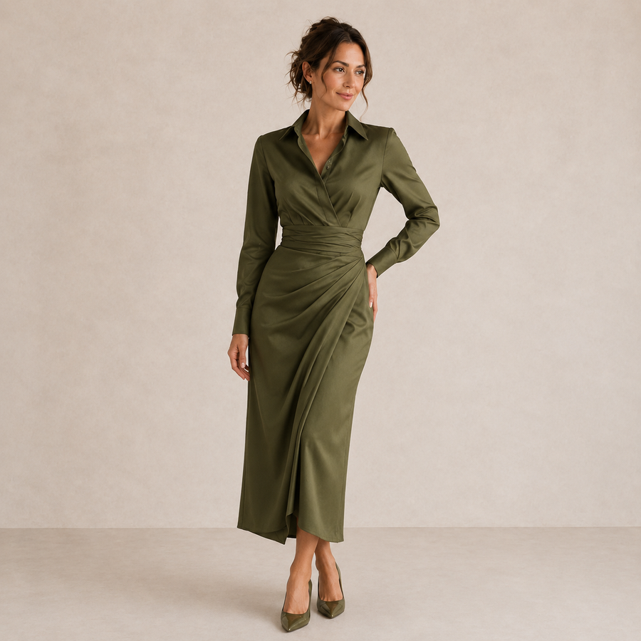 Aveline™ | Ruched Shirt Midi Dress