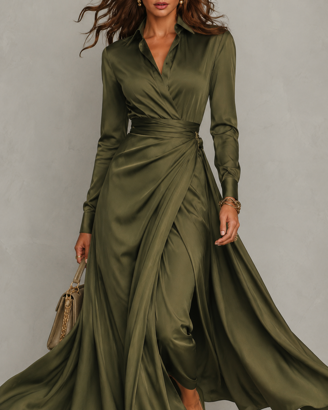 Aveline™ | Ruched Shirt Midi Dress