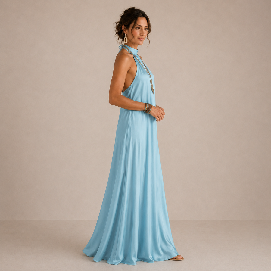 Aveline™ | Blue Halter-Neck Flowing Maxi Dress
