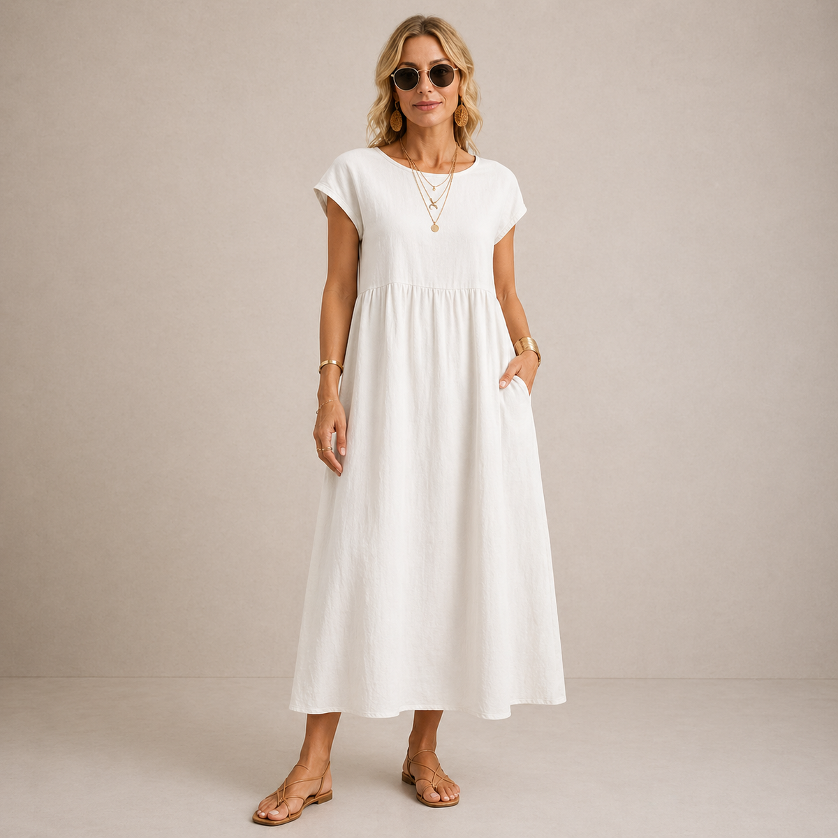 Aveline™ | Breathable White Midi Dress
