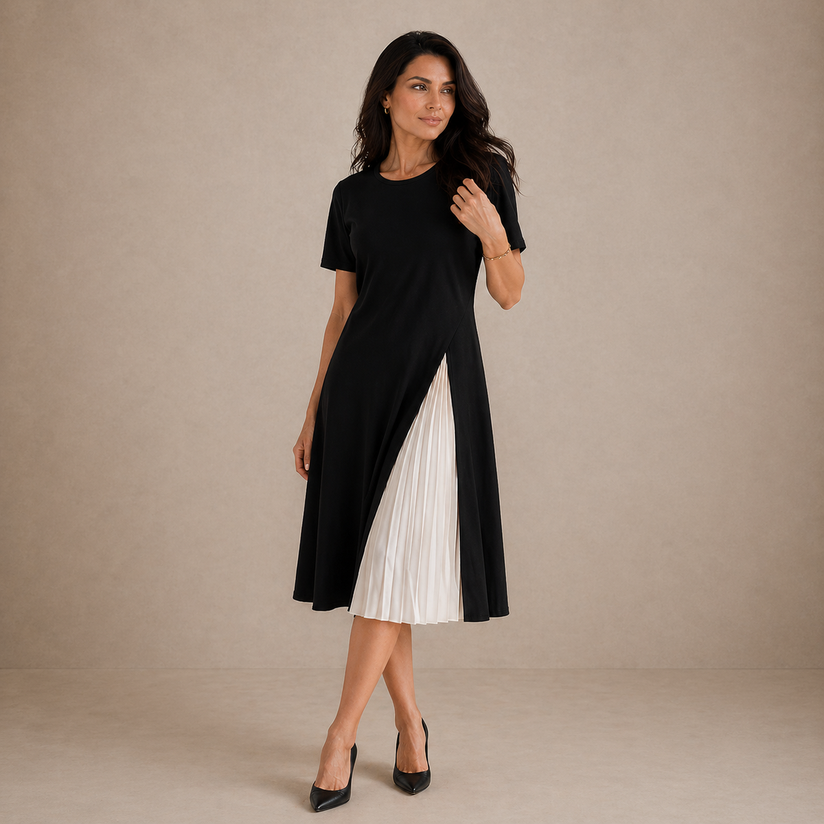 Aveline™ | Pleated Panel Midi Dress