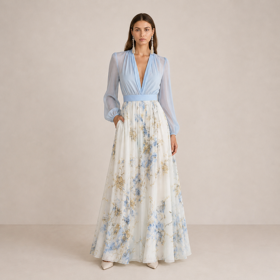 Aveline™ | Floral Chiffon Maxi Dress