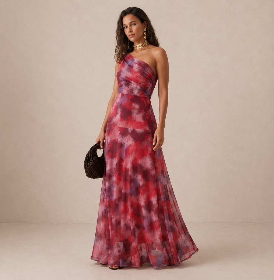 Aveline™ | One-Shoulder Print Maxi Dress