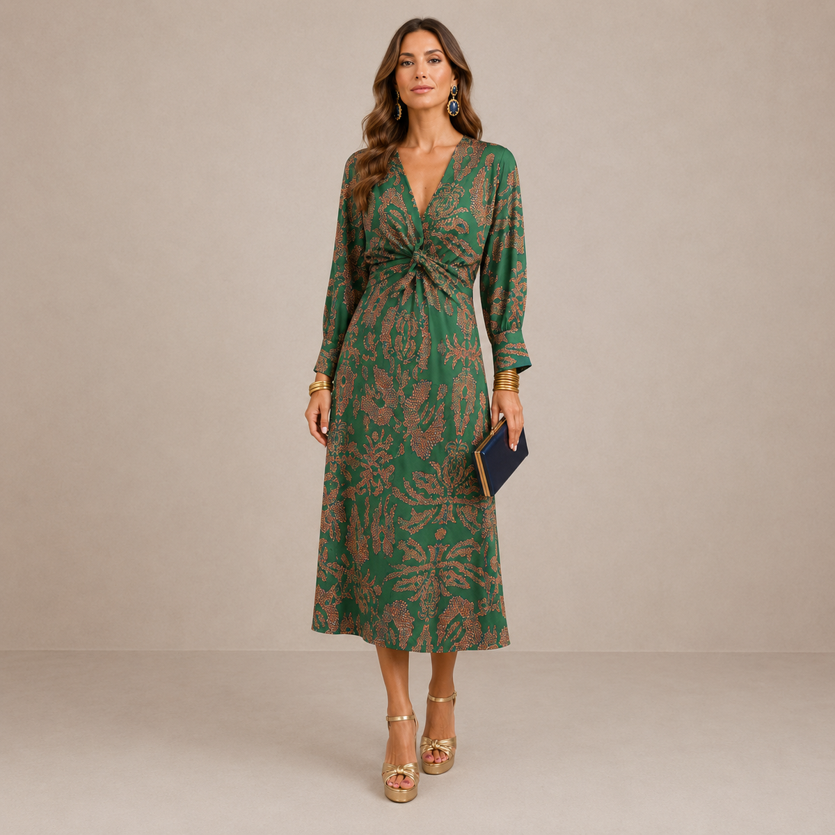 Aveline™ | V-Neck Tie-Waist Midi Dress