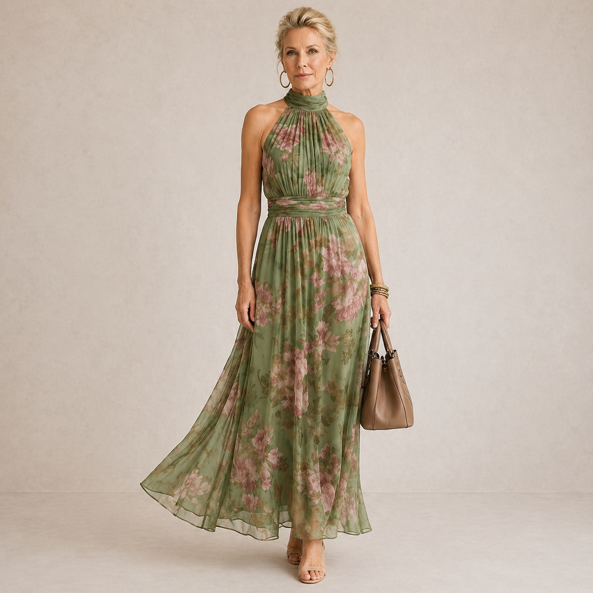 Aveline™ | Halter Floral Midi Dress