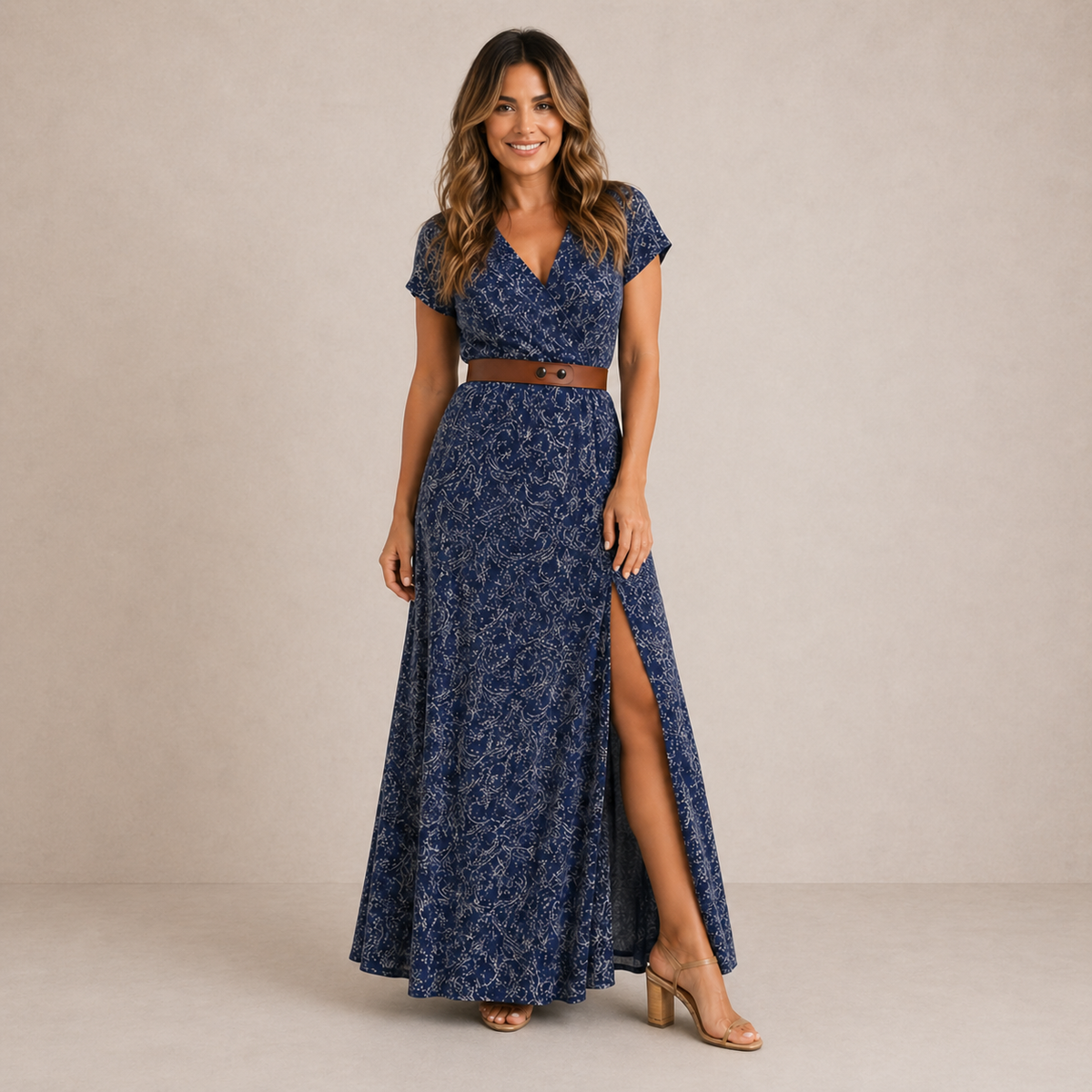 Aveline™ | Floral Belted Maxi Dress
