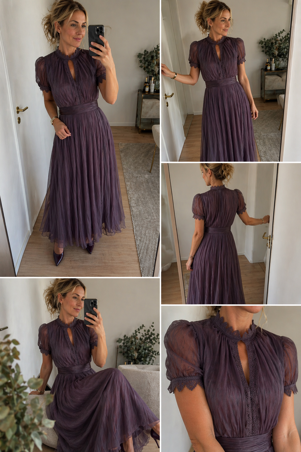 Aveline™ | Pleated Puff-Sleeve Midi Dress