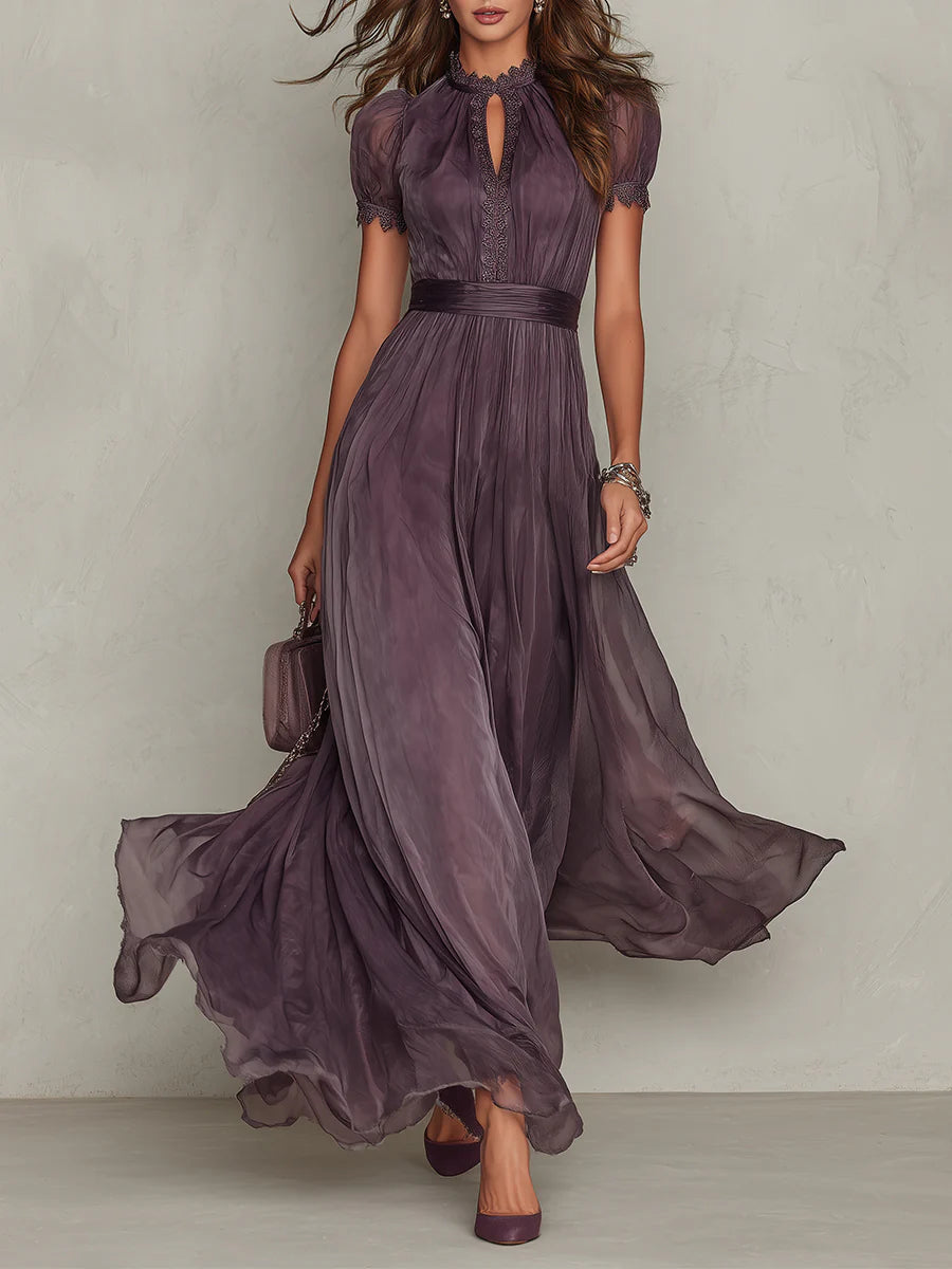 Aveline™ | Pleated Puff-Sleeve Midi Dress