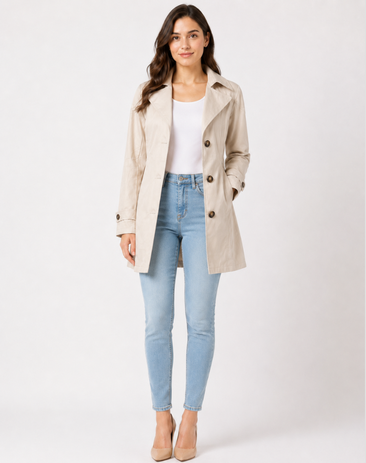 Ladies' Trench Coat Elegant Tied Classic Short Jacket