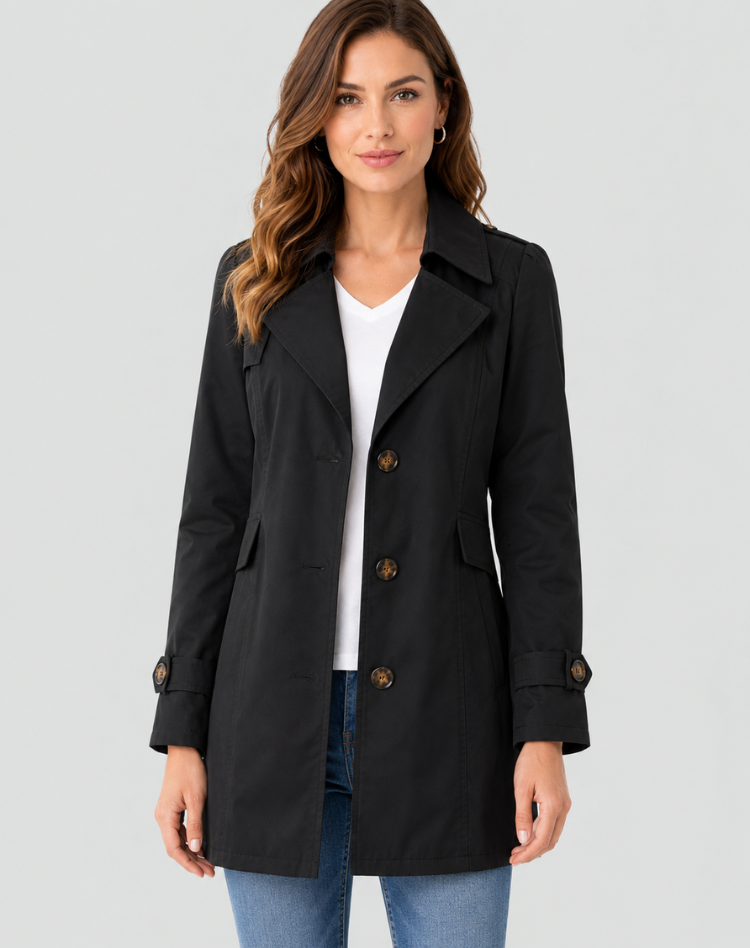 Ladies' Trench Coat Elegant Tied Classic Short Jacket