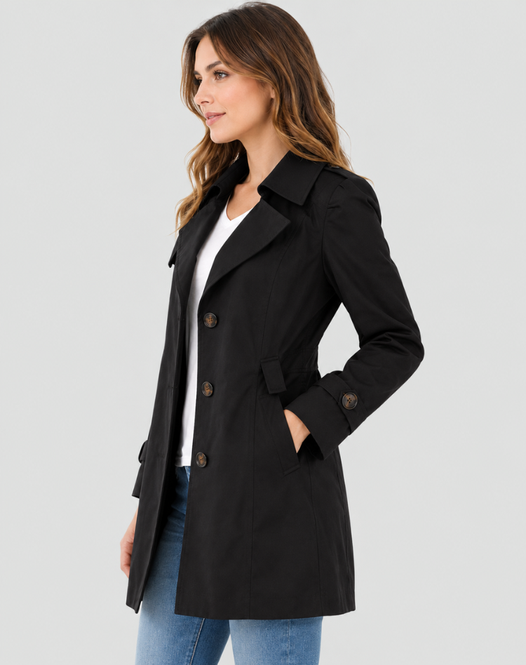 Ladies' Trench Coat Elegant Tied Classic Short Jacket