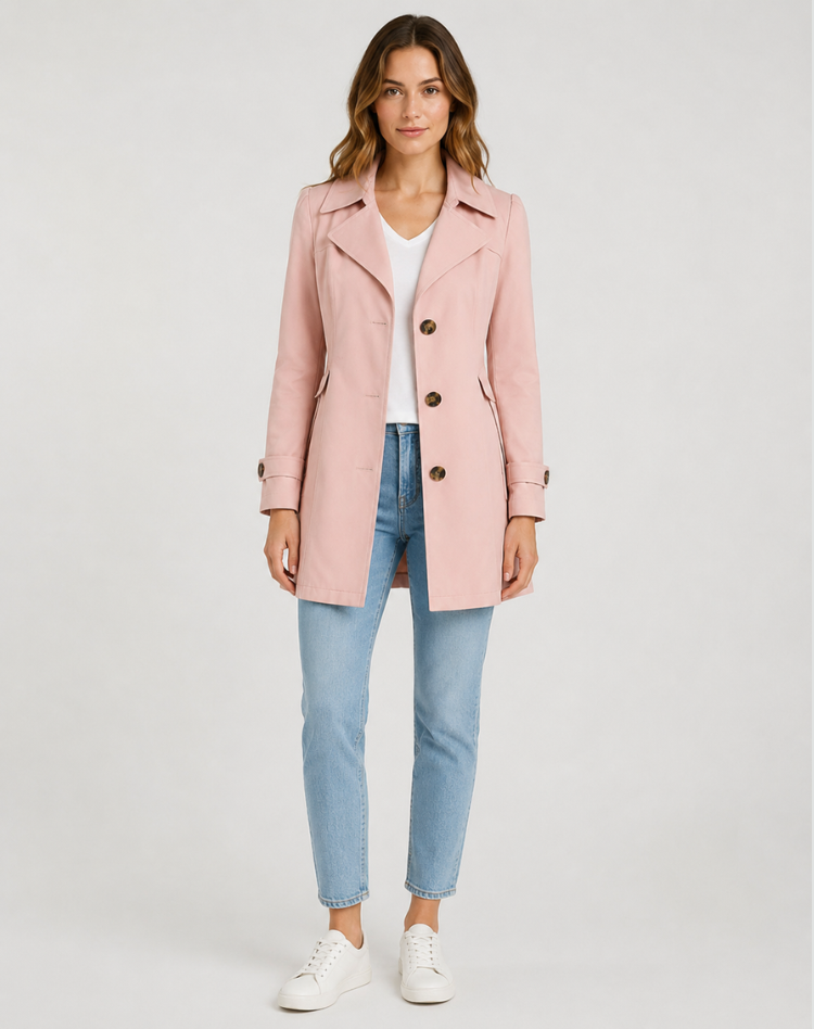 Ladies' Trench Coat Elegant Tied Classic Short Jacket