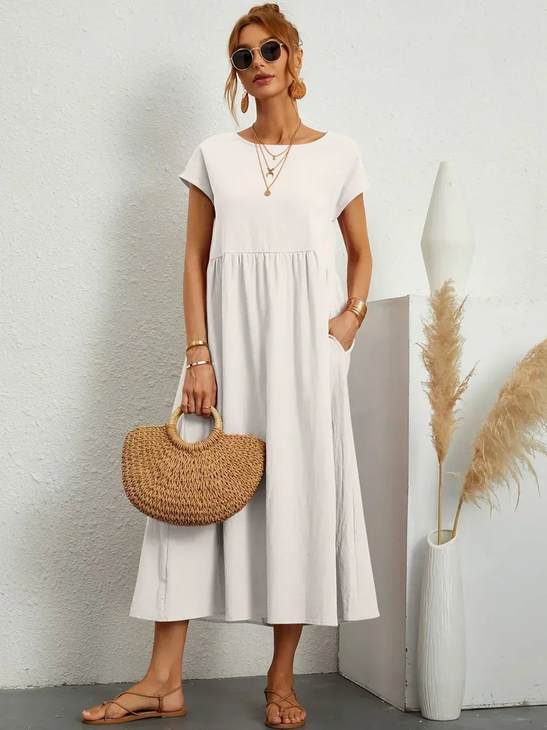 Aveline™ | Breathable White Midi Dress