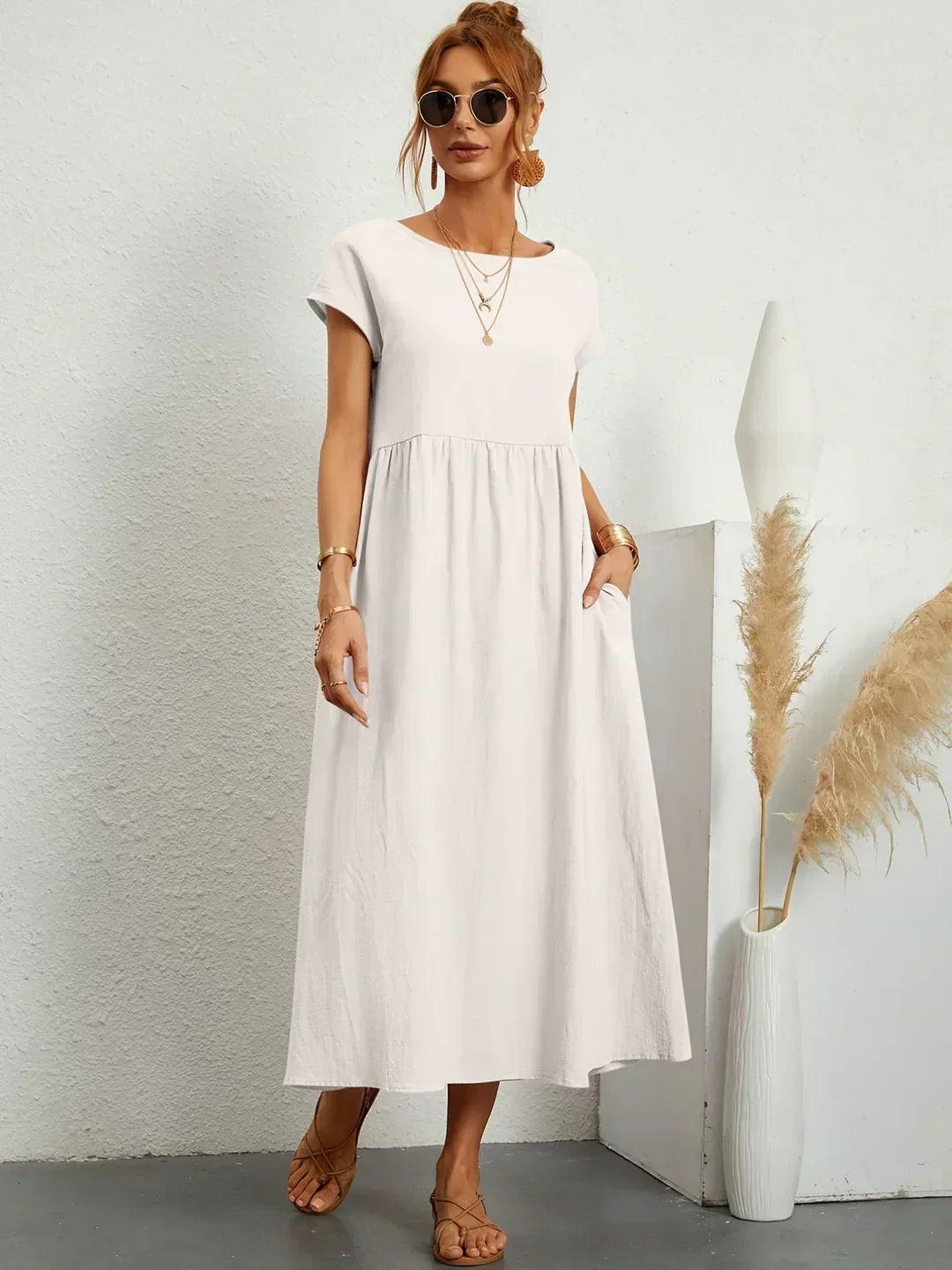 Aveline™ | Breathable White Midi Dress