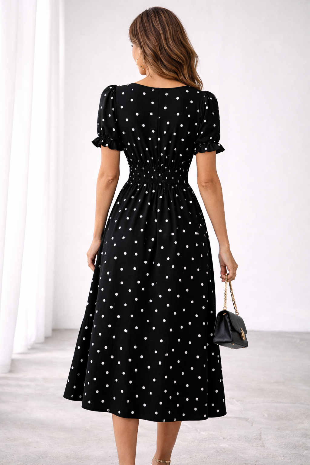 Aveline™ | Polka Dot Ruffle Midi Dress