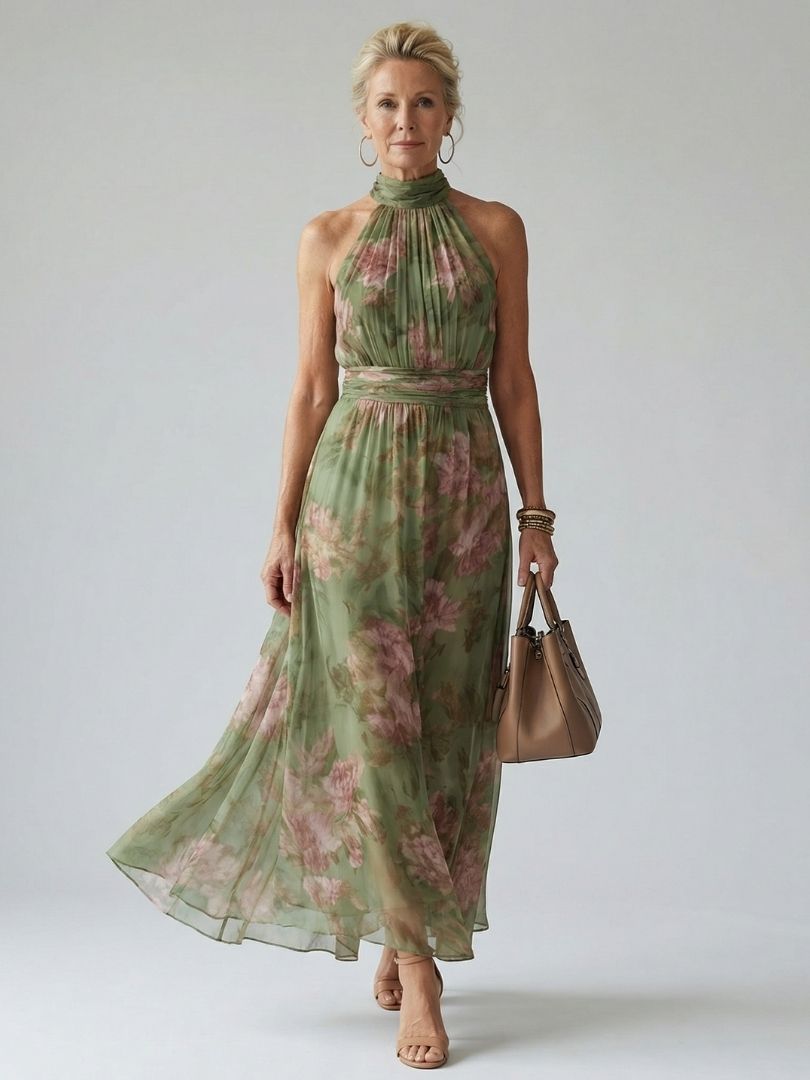 Aveline™ | Halter Floral Midi Dress