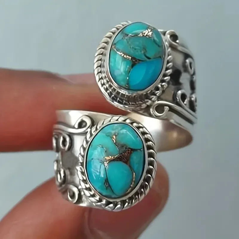 Elegant Vintage Turquoise Cross Band Ring