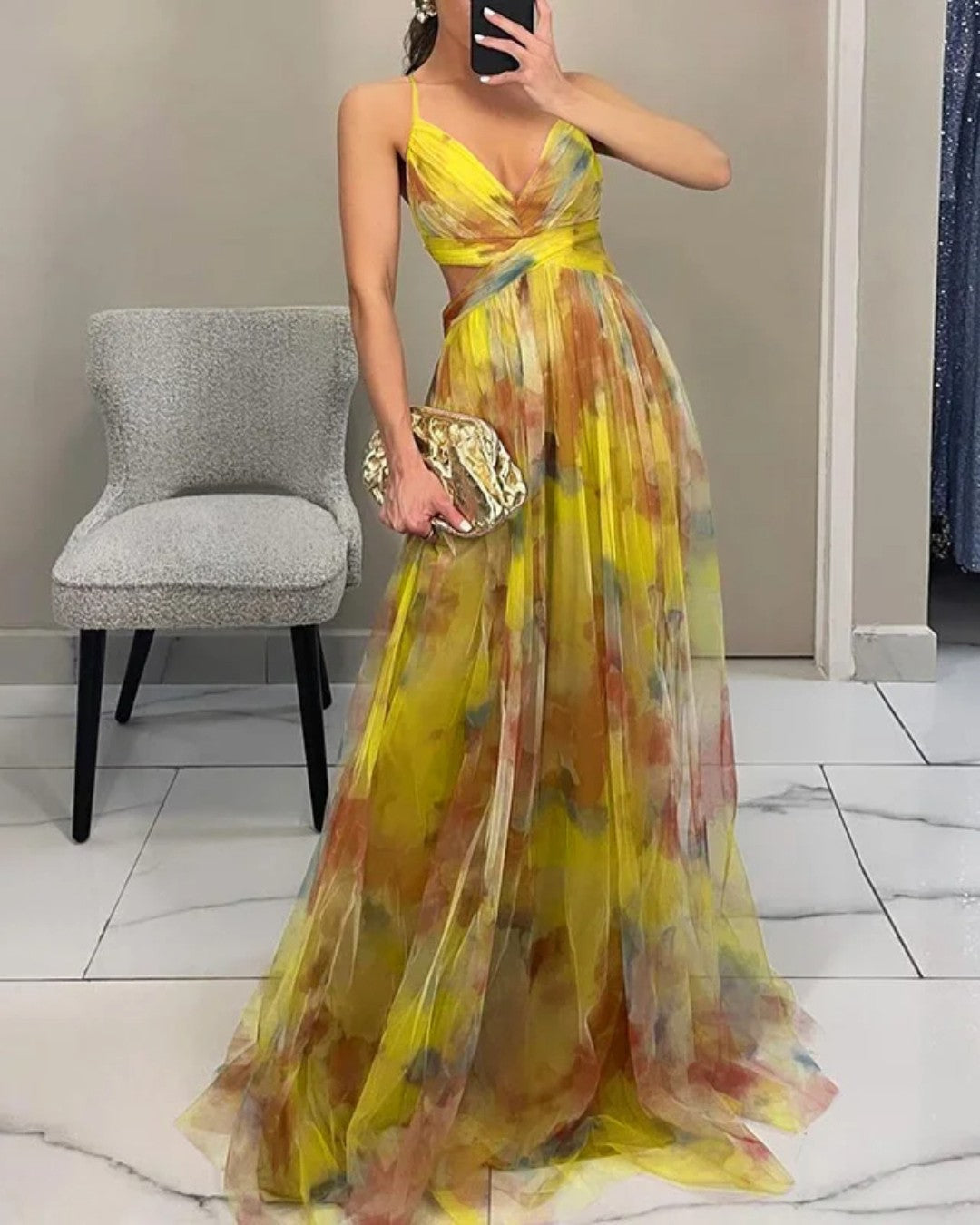 Aveline™ | Watercolor Chiffon Maxi Dress