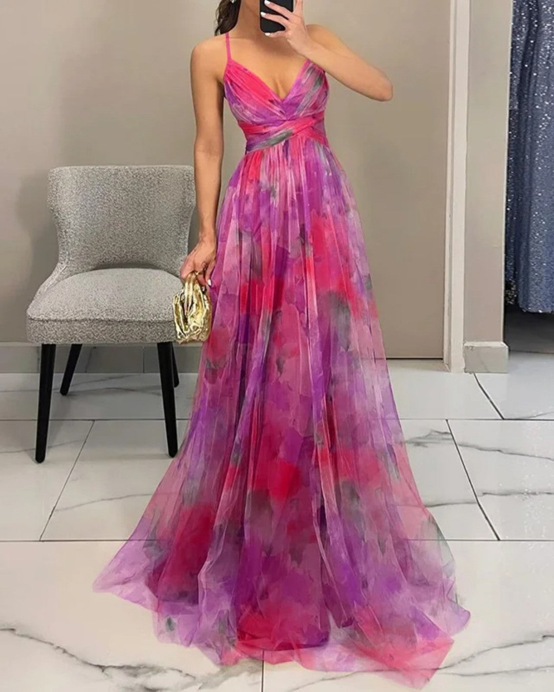 Aveline™ | Watercolor Chiffon Maxi Dress