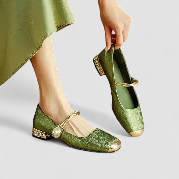 Camille Satin Baby Shoes with Jewel-Embellished Heel