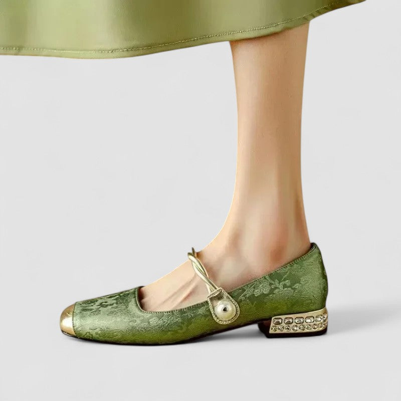 Camille Satin Baby Shoes with Jewel-Embellished Heel