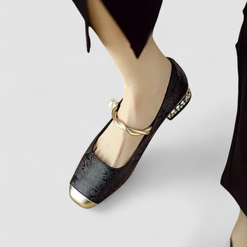 Camille Satin Baby Shoes with Jewel-Embellished Heel