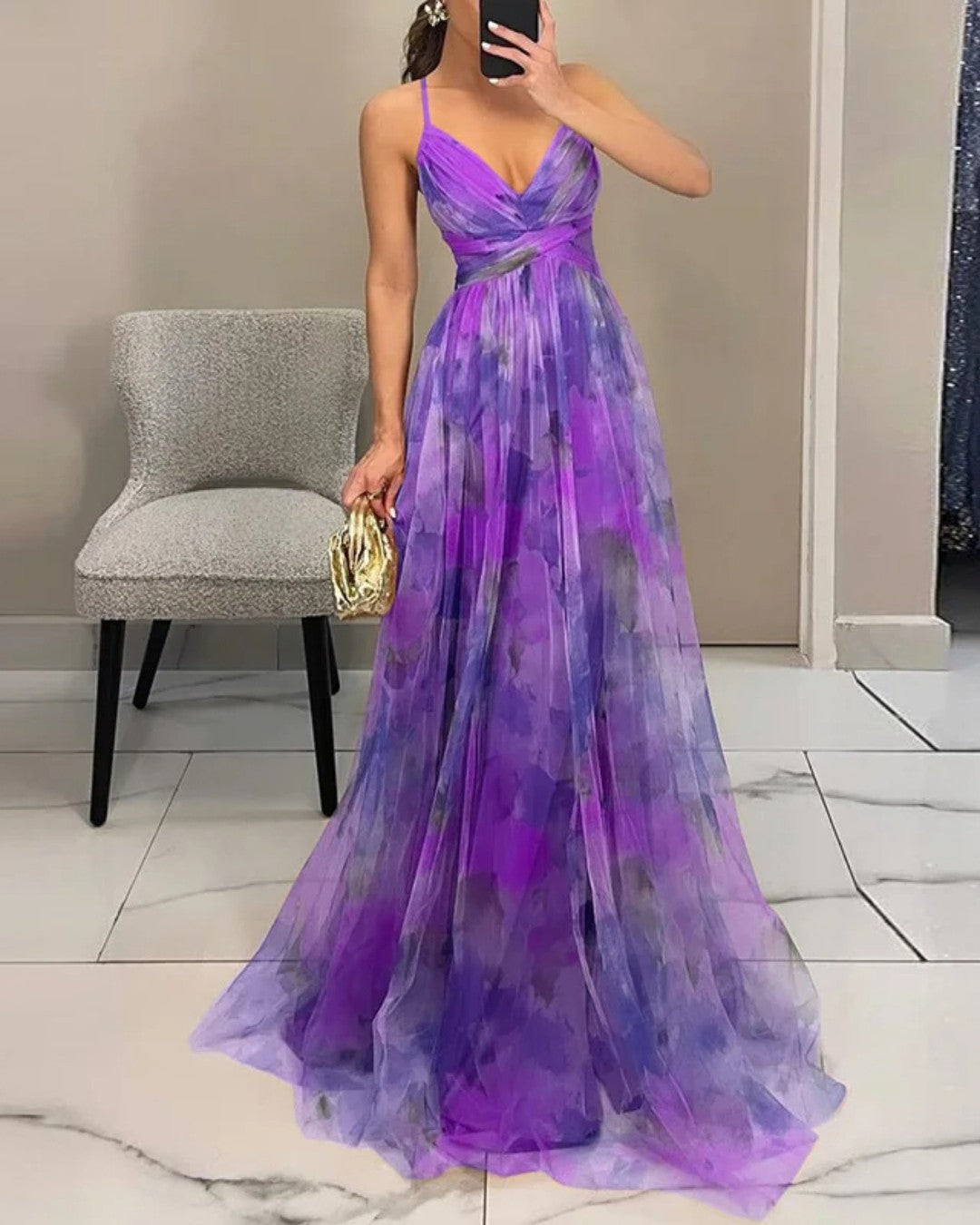 Aveline™ | Watercolor Chiffon Maxi Dress