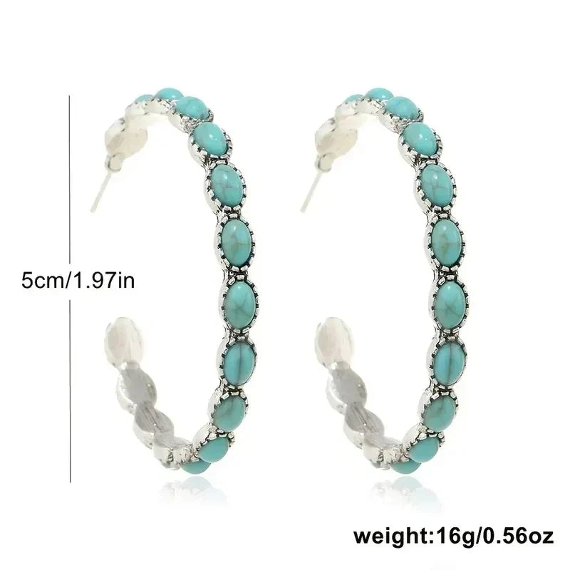 Vintage Bohemian Turquoise Circle Earrings