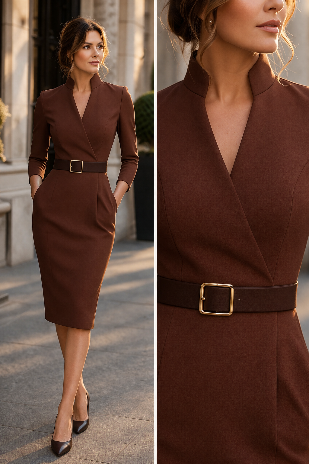 Aveline™ | Belted Wrap Midi Dress