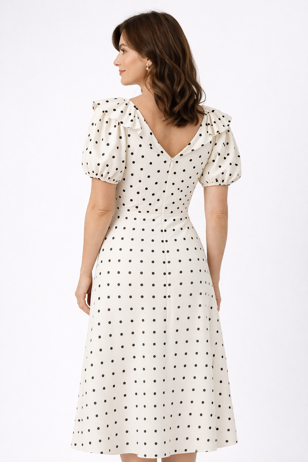 Aveline™ | Polka Dot Ruffle Midi Dress