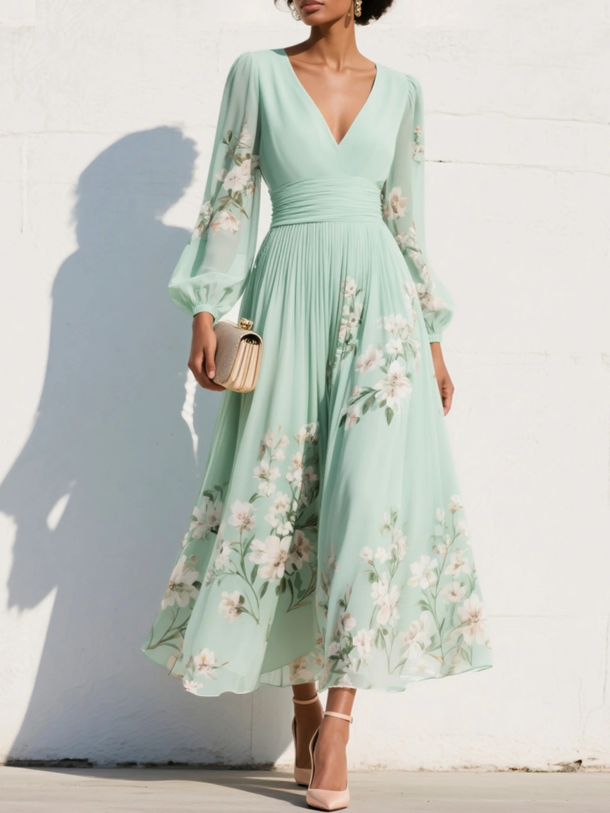 Aveline™ | Puff Sleeve Midi Dress