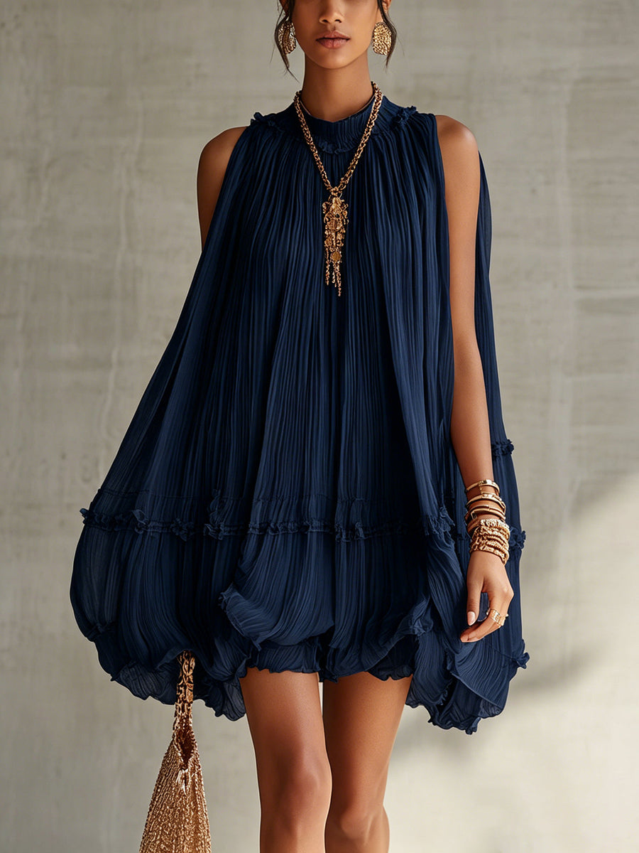 Aveline™ | Midnight Blue Ruffle Midi Dress