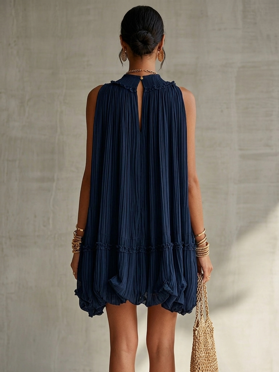 Aveline™ | Midnight Blue Ruffle Midi Dress