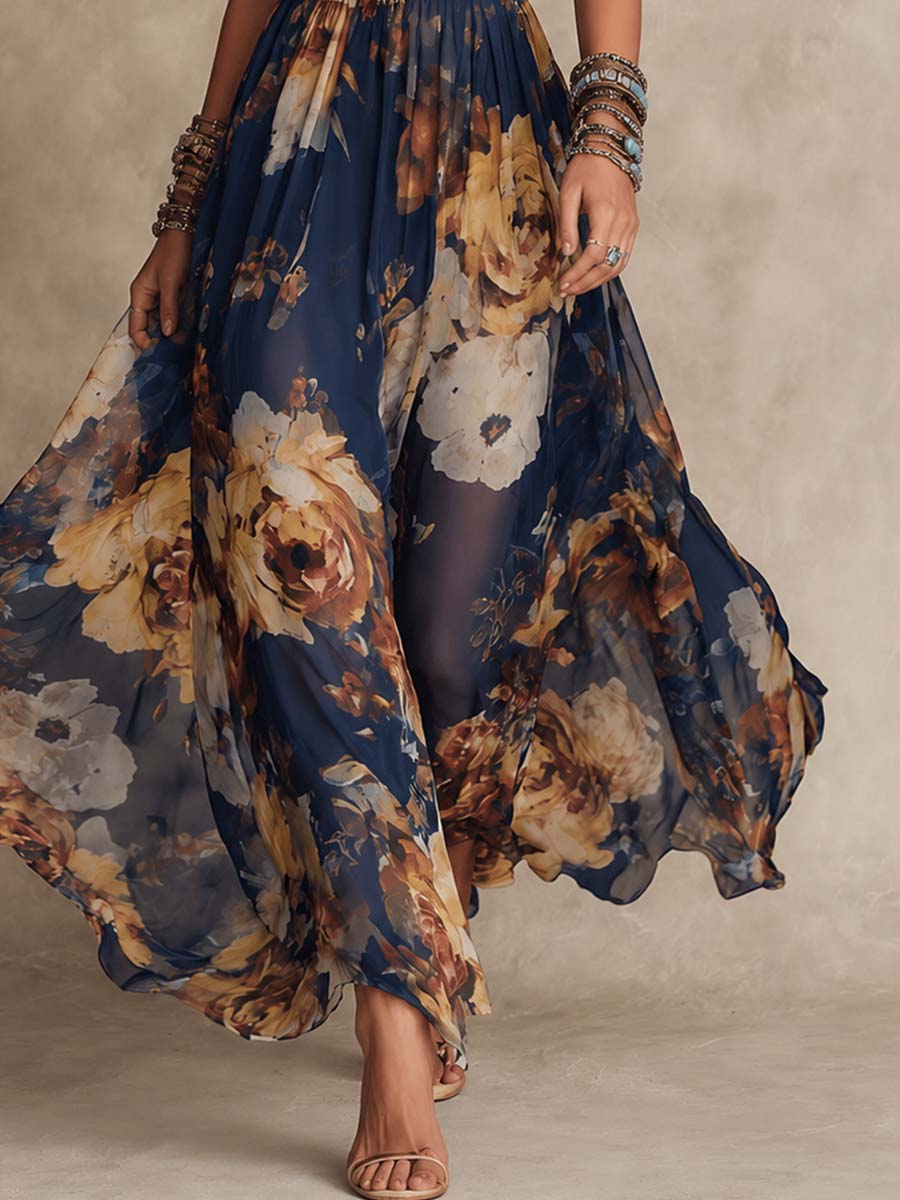 Navy Blue Floral Maxi Dress