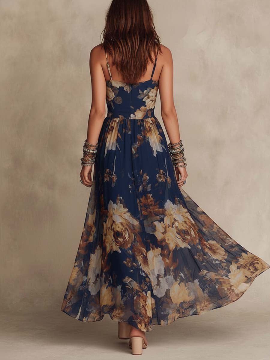 Navy Blue Floral Maxi Dress