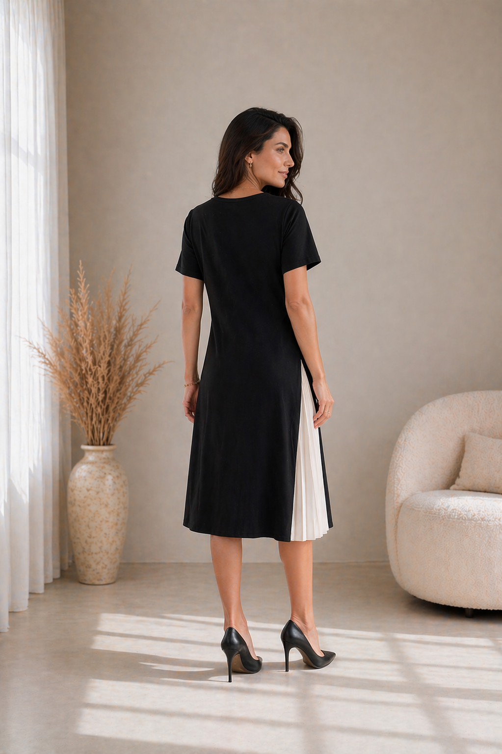 Aveline™ | Pleated Panel Midi Dress