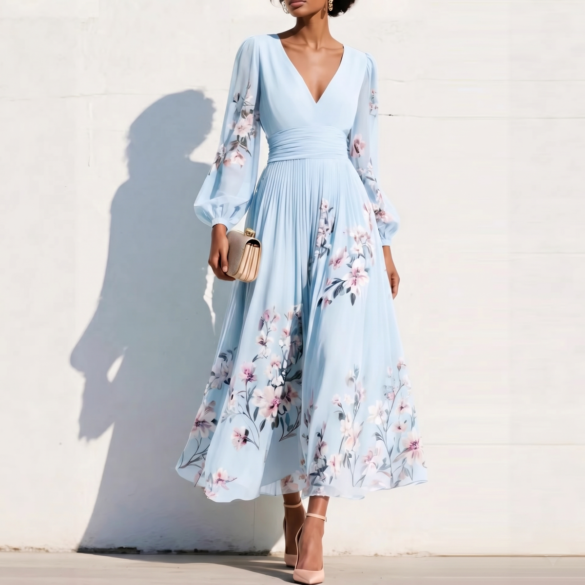 Aveline™ | Puff Sleeve Midi Dress