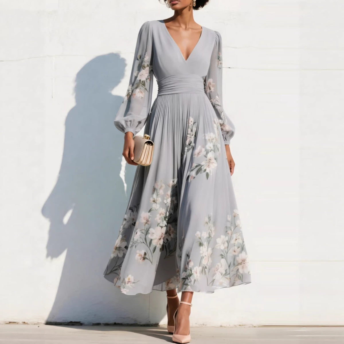 Aveline™ | Puff Sleeve Midi Dress