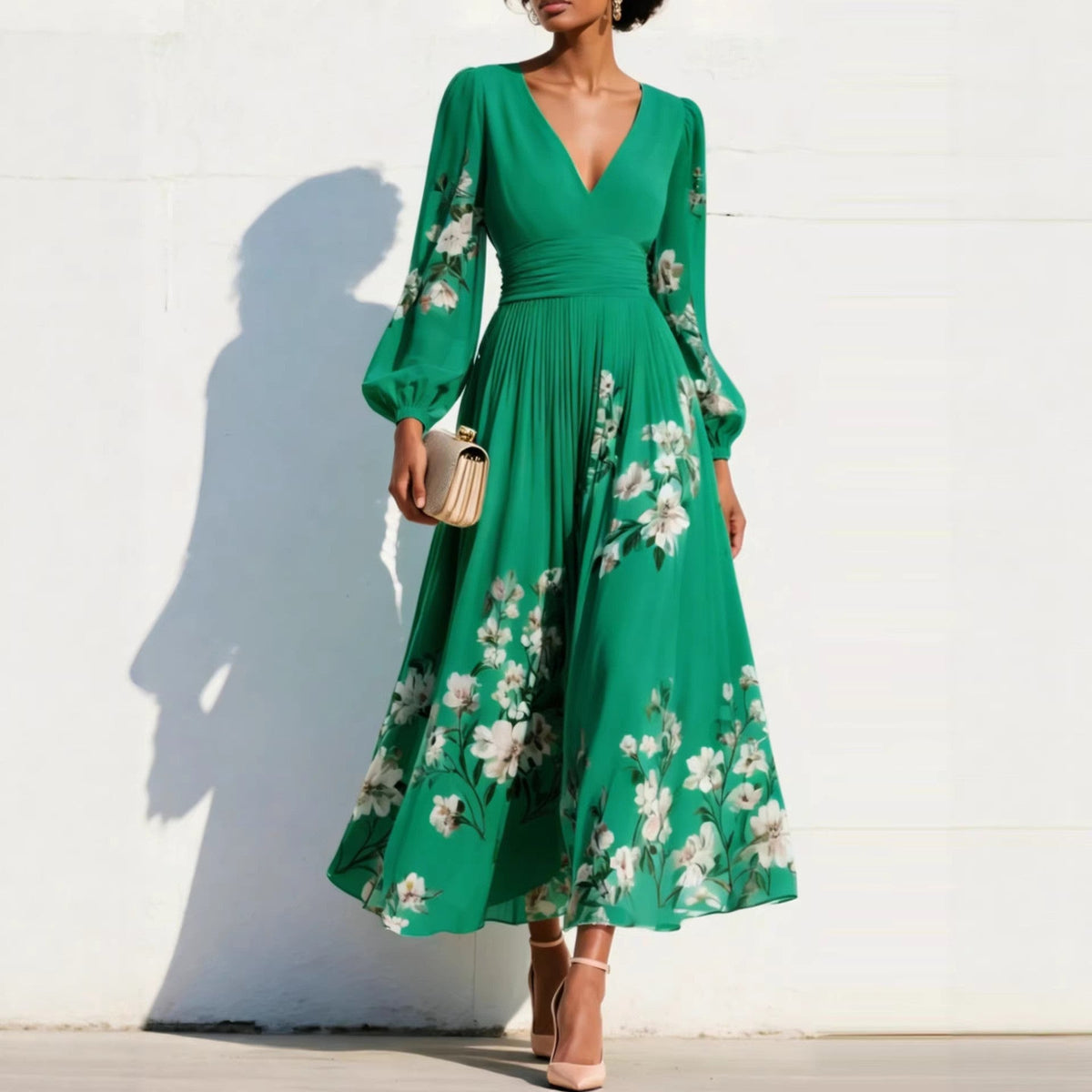Aveline™ | Puff Sleeve Midi Dress