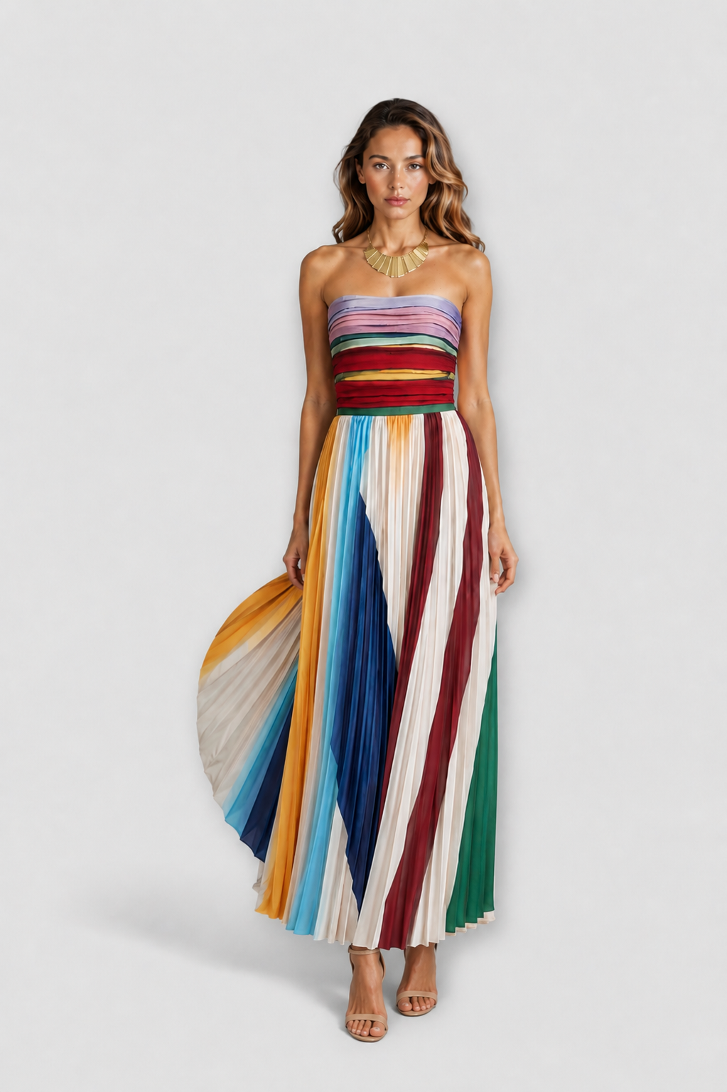 Aveline™ | Strapless Pleated Maxi Dress